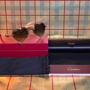 Cartier Buffalo Horn Rimless Diamond Cut Sunglasses